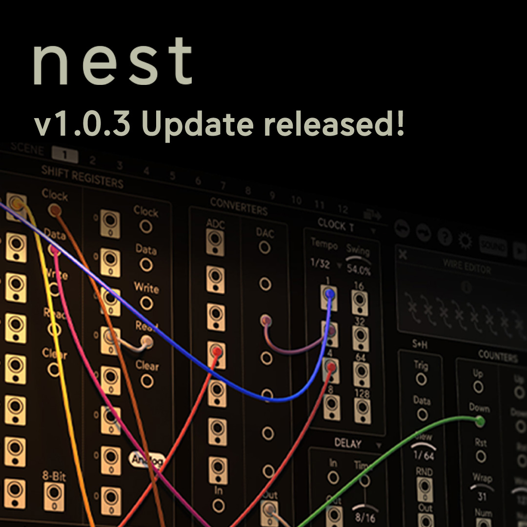 Besides some minor bug fixes we added many additional improvements like more clocks (triplets and tuplets), scale presets, new sub osc with better antialiasing and pwm and the resonator in Synth 3 reacts to decay now. Make sure to try it out! sugar-bytes.de/nest