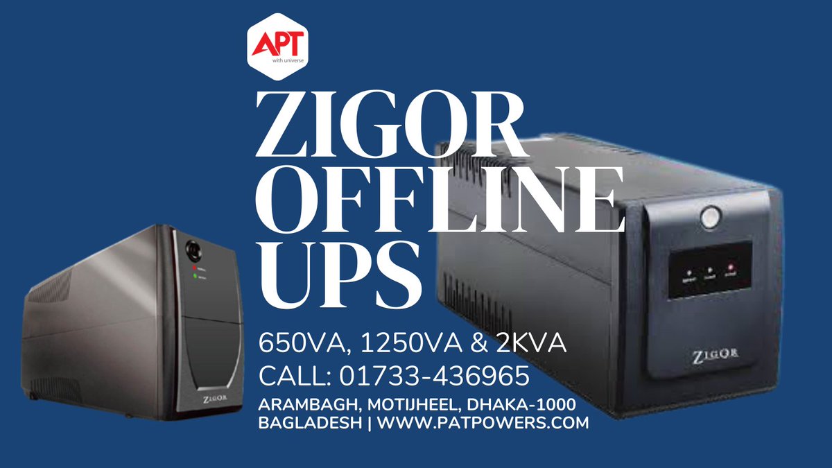 aptpowers's tweet image. Zigor Offline UPS
Line-interactive UPS 
For details with technical specifications, please call us: 01733-436965
Click on the link below:
cutt.ly/lTX7V0u
youtube.com/watch?v=DJLxWa…
aptpowers.com

#aptpowers #zigorups #bangladesh #bangladeshi #bangladeshtigers #dhaka