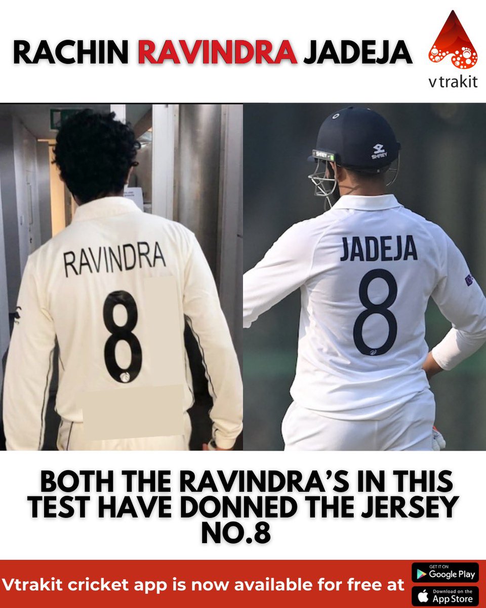 The similarities between Rachin Ravindra & Ravindra Jadeja 👉🏼 Left handed batsman, Left handed orthodox bowler, Jersey No 8 and both have represented their country in Un-19 level 😉

#rachinravindra #RAVINDRAJADEJA #INDvsNZ #Kanpur #KanpurTest #Cricket