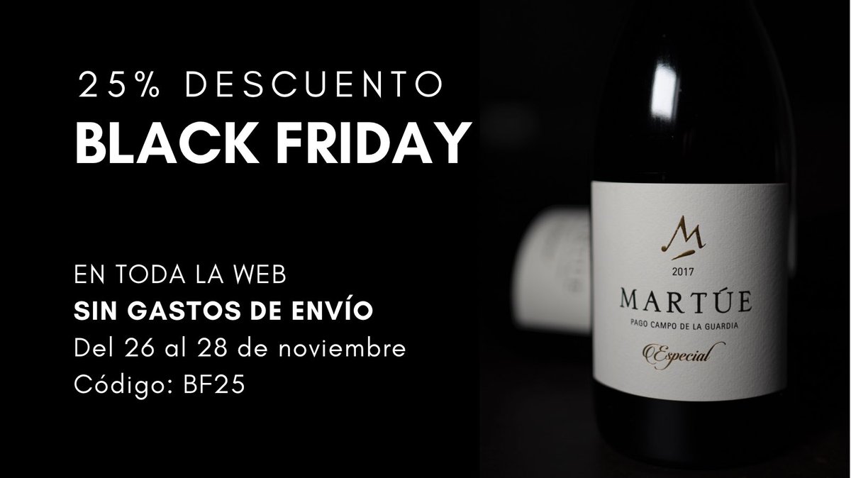 martue_nieva's tweet photo. ¡Ya está aquí el Black Friday! 🖤
👉🏻 25% de DESCUENTO en todos nuestros vinos 🍷🍷 ¡Y sin gastos de envío! 🎉🎉
🔛 Entra en https://t.co/4vByC7qLrX y usa el código BF25
#BlackFriday #winelover #compravino https://t.co/TDCtRE17V4