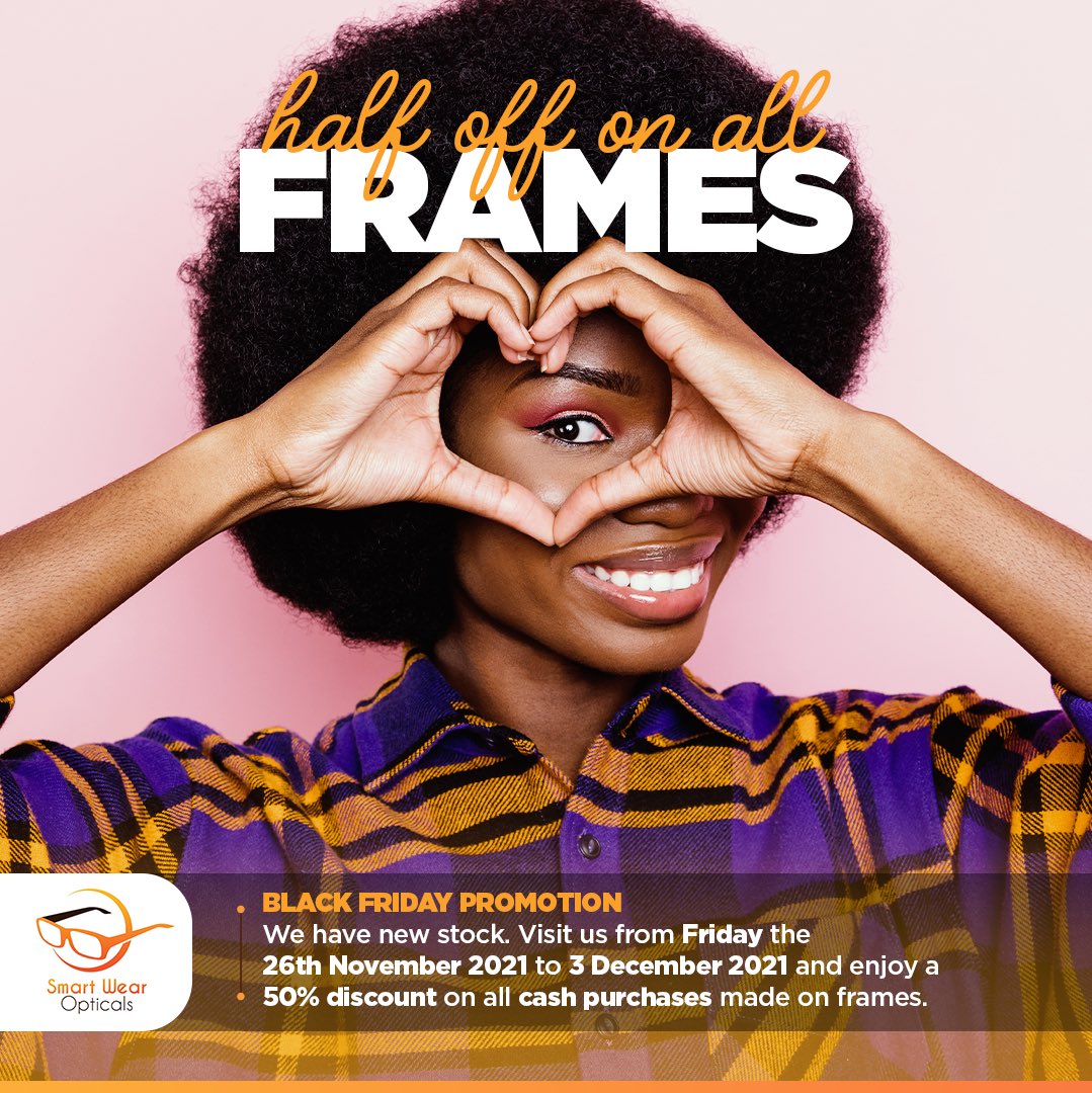 SmartwearOptics's tweet photo. Black Friday on all Frames at SMARTWEAR Opticals

We are at Spendrite Mart, New Naperi, Blantyre. 

Call/WA: 0999860885

RT our clients might be on your TL https://t.co/cR74dfl2fL