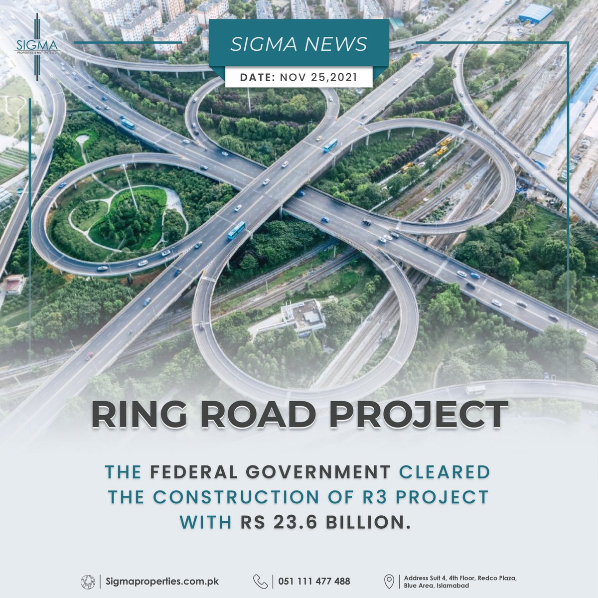 sigma_property's tweet photo. The federal government has conditionally cleared the construction of a controversial Rawalpindi Ring Road project with Rs23.6 billion public funding,
#SigmaProperties #latestnews #Development #realestatemarketing #propertymanagement #sigmanewsnetwork #islamabad #Pakistan #federal https://t.co/2LTfYIeFss