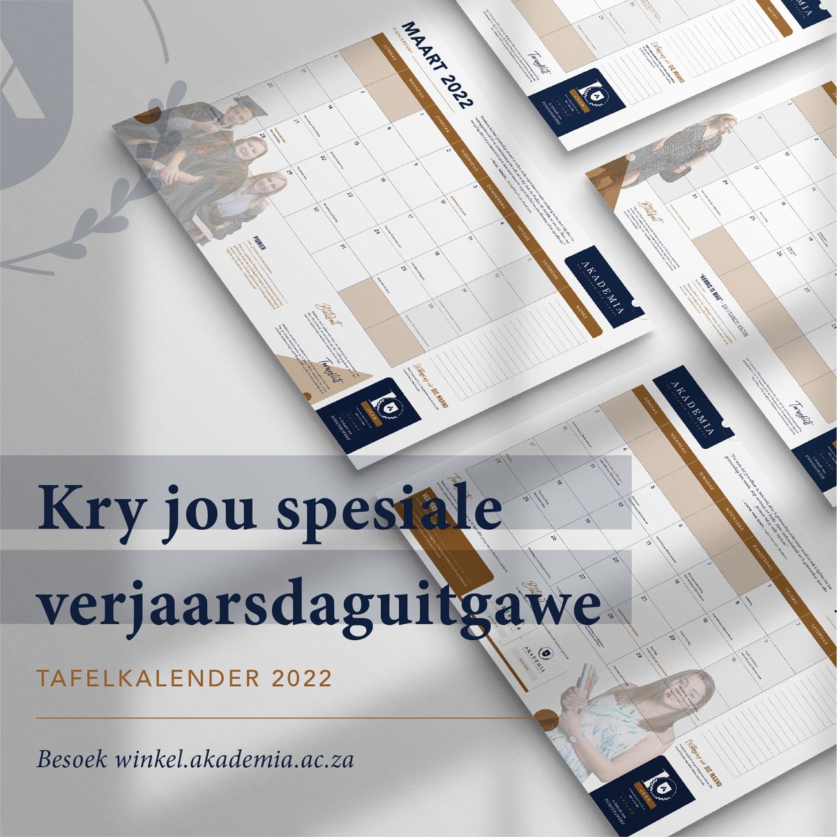 OnsAkademia's tweet photo. Die jaar 2022 is om die draai!
Koop jou spesiale verjaarsdaguitgawe van die Akademia-tafelkalender om jou jaar reg af te skop. Klik hier: https://t.co/0QsZbNoQzI
#Akademia10jaar #DieWinkel https://t.co/E4DuhEYxtY