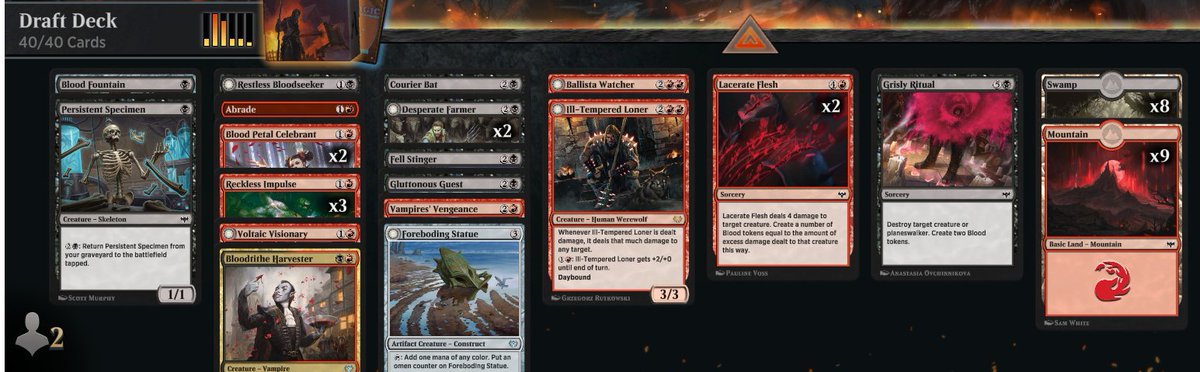 I thought this was a decent deck, but maybe a little light on the top end. Actually was completely busted.

So what should I have learned from this draft? Impulse is great, fat is overrated. Something else?