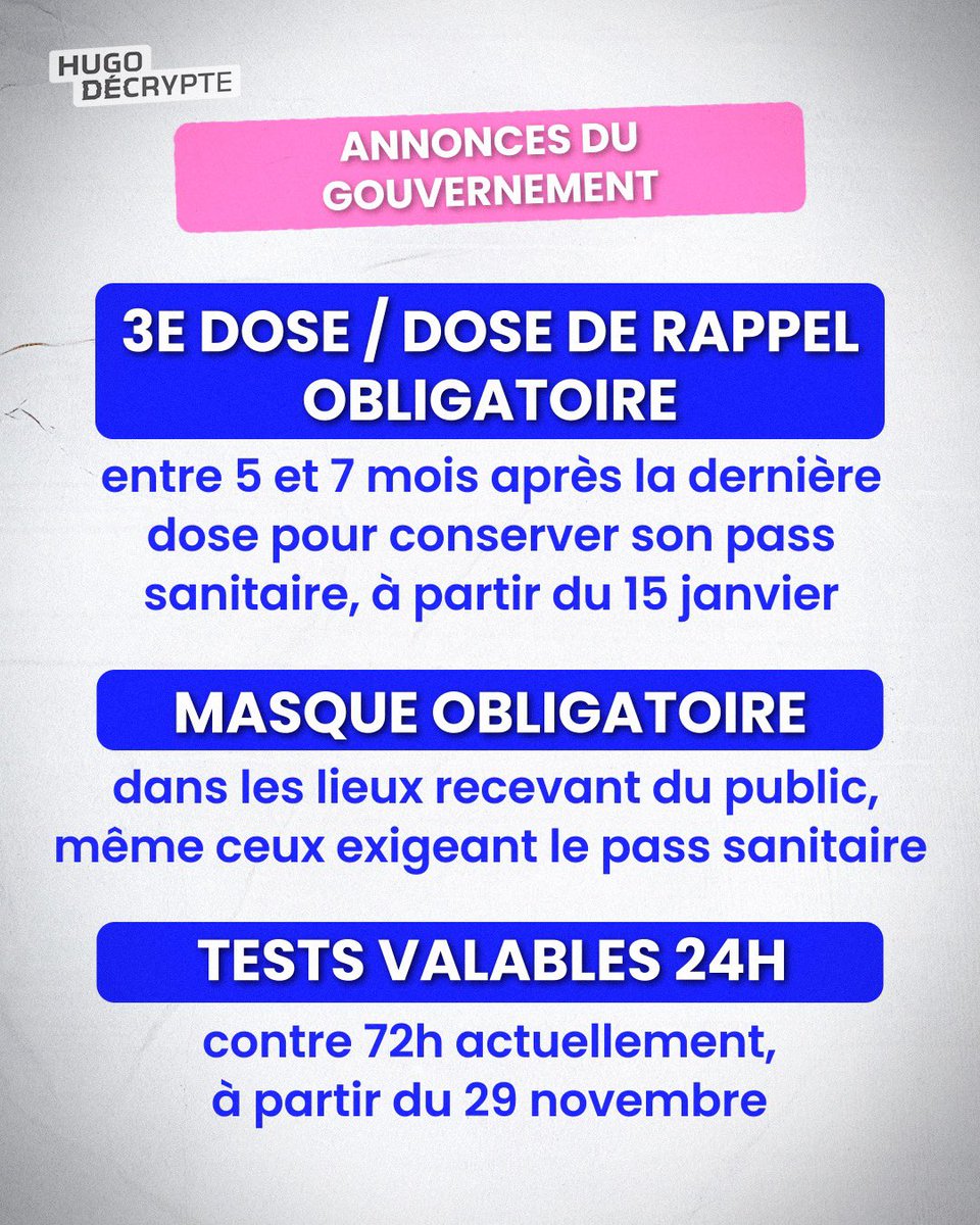 🚨 Le ministre de la Santé Olivier Véran a annoncé de nouvelles mesures pour faire face à la 5e vague de Covid :