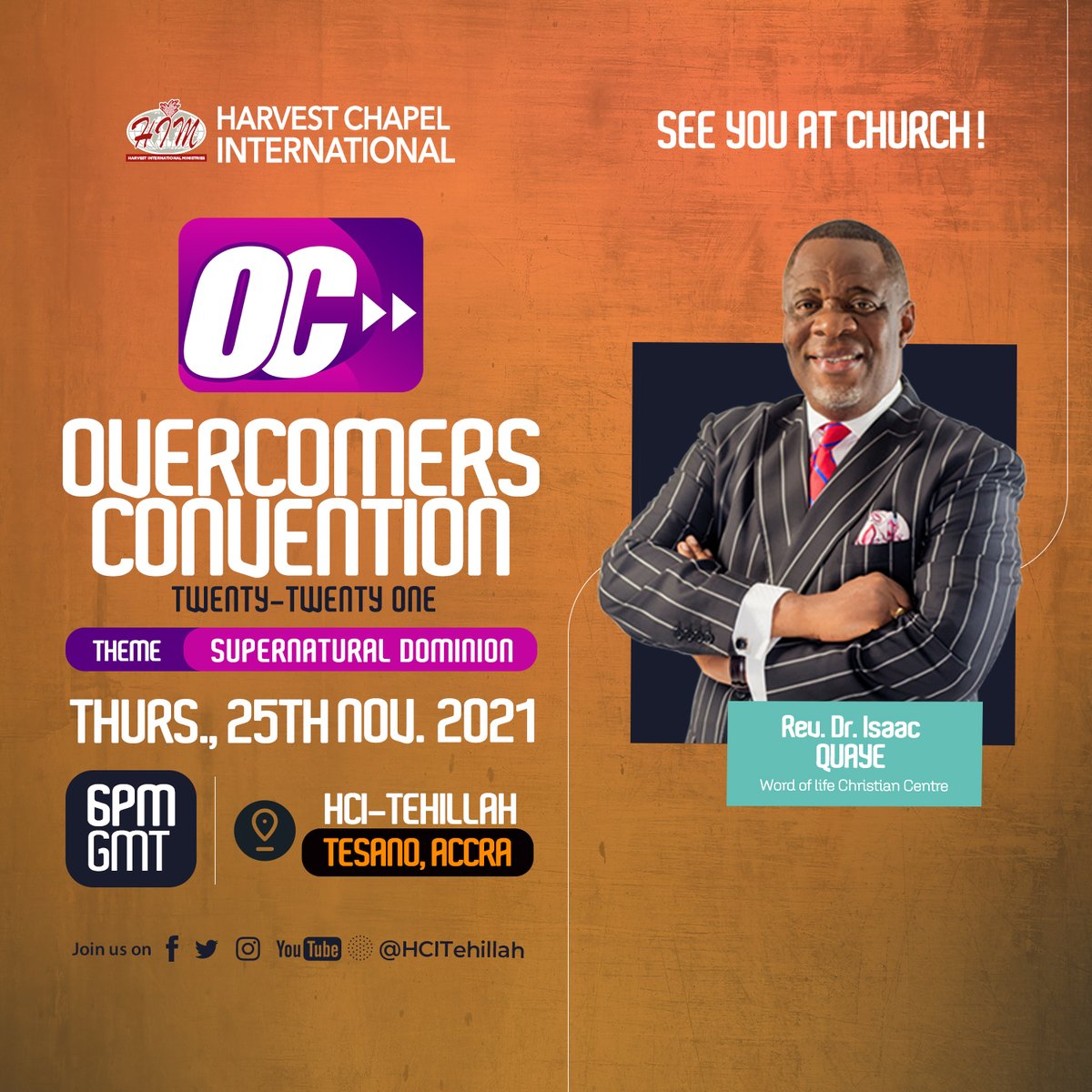 HCITehillah's tweet photo. …And we’re off! OVERCOMERS CONVENTION Night 2 will begin in a few hours!
We'll be hosting God's choice servant, Rev. Dr. Isaac Quaye and service starts at 6PM Prompt!

Come early, come ready and come expectant! 
_
#OC21 #OvercomersConvention #day2 https://t.co/AXrxJpm58b