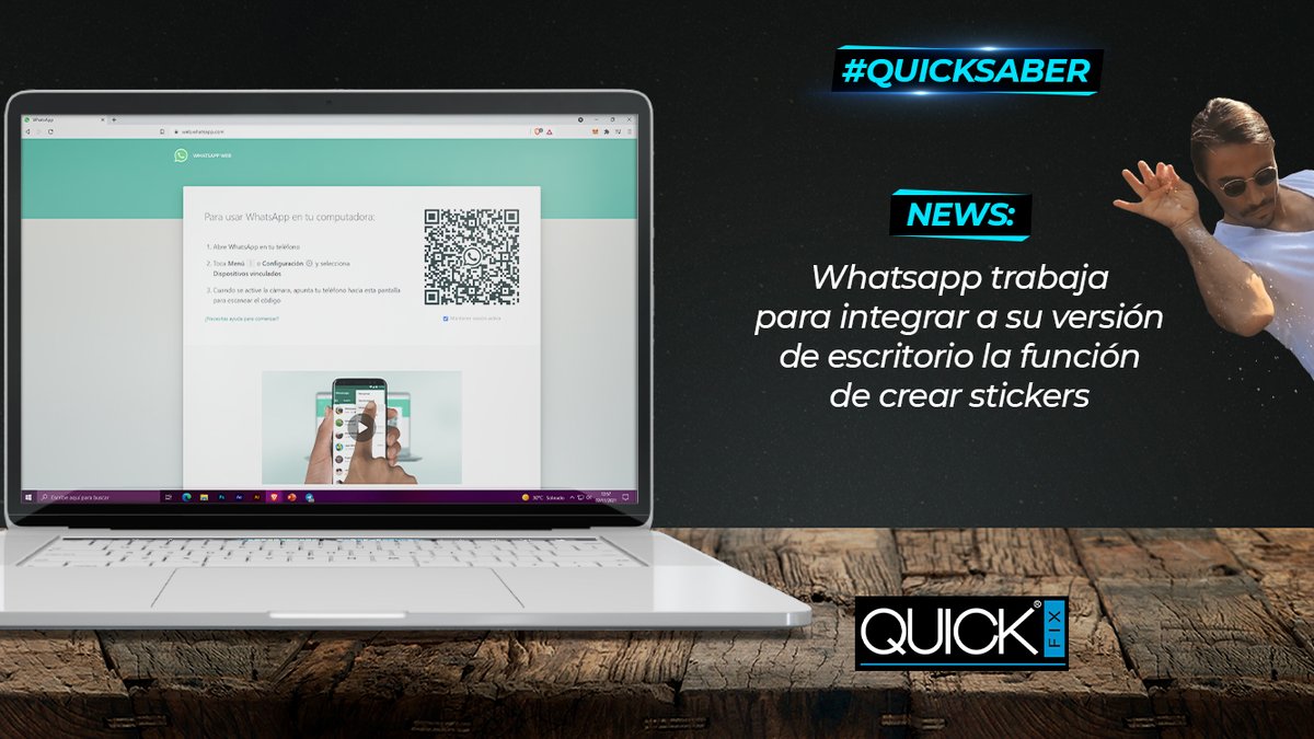 QuickFixve's tweet photo. Sabías qué próximamente estará disponible para la versión de escritorio de Whatsapp, 🤳 una nueva función que permitirá convertir una foto 📸 en stickers, esta se ubicará a la derecha de la barra para escribir comentarios.
.
#QuickFix #QuickFixformen https://t.co/GzBG5KqP2E