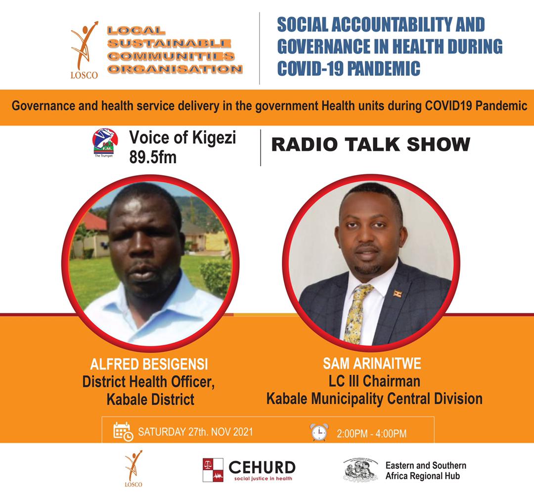 cehurduganda's tweet photo. We will have a Radio talk show prior to a dialogue on Governance and Health service delivery in the gov't health units during the pandemic on Voice of Kigezi 89.5 FM this Saturday 27th.11.21.
#SocialAccountabilityInHealth
#GovernanceInHealth
#COPASAH
4/4 https://t.co/GzZisG9tfO