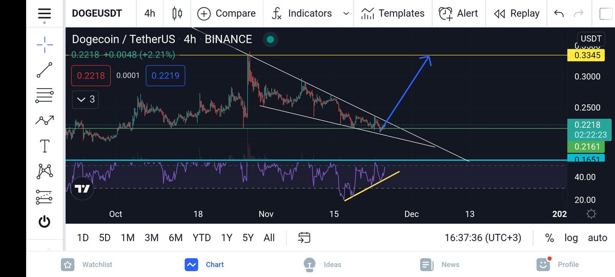 #dogecoin alçalan kama formasyonunu yakında kıracak gibi duruyor. RSI'daki negatif uyumsuzluk da iştah kabartıyor. Hızlıca gelmesini beklediğim ilk hedefi 0.2650, ikinci hedefi ise 0.3340 bandı. Güzel kâr getirebilir. #dogearmy #DogecoinToTheMoon #BTC #ShibaCoin #kripto #Crypto