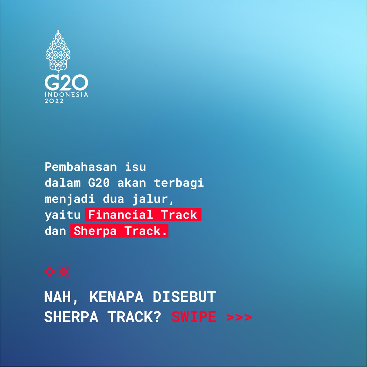 Indonesia_G20's tweet photo. G20 meliputi 2 kelompok pembahsan yaitu Finance Track (isu keuangan) dan Sherpa Track (isu non keuangan). Tapi, kenapa isu non keuangan disebut dengan istilah “SHERPA” ya?

Yuk cek informasi ini! 

Buat kamu yang sudah tau, absen dan reply tweet ini ya! https://t.co/79MHKxbCSY