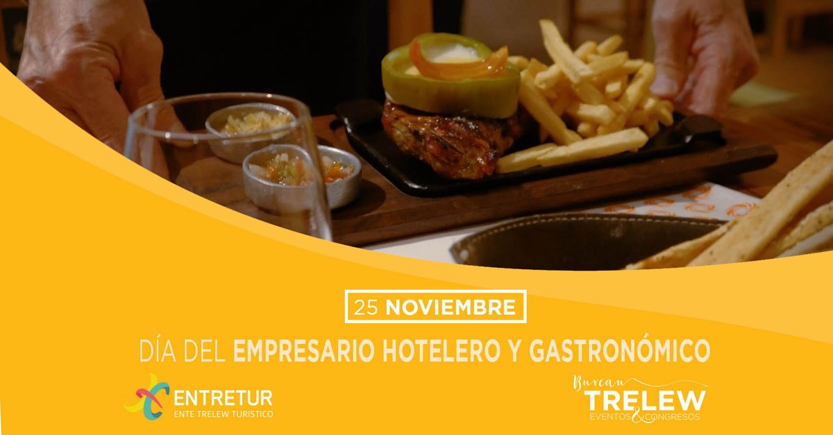 TrelewBureau's tweet photo. 🛎 🍽Hoy enviamos un cálido saludo y agradecimiento a los trabajadores del sector hotelero y gastronómico, quienes son parte fundamental para el #turismo y el fortalecimiento de nuestra ciudad como #SedeDeEventos.
¡Feliz día! 🥂
#DíaDelEmpresarioHoteleroYGastronómico https://t.co/URGcdqF4Js