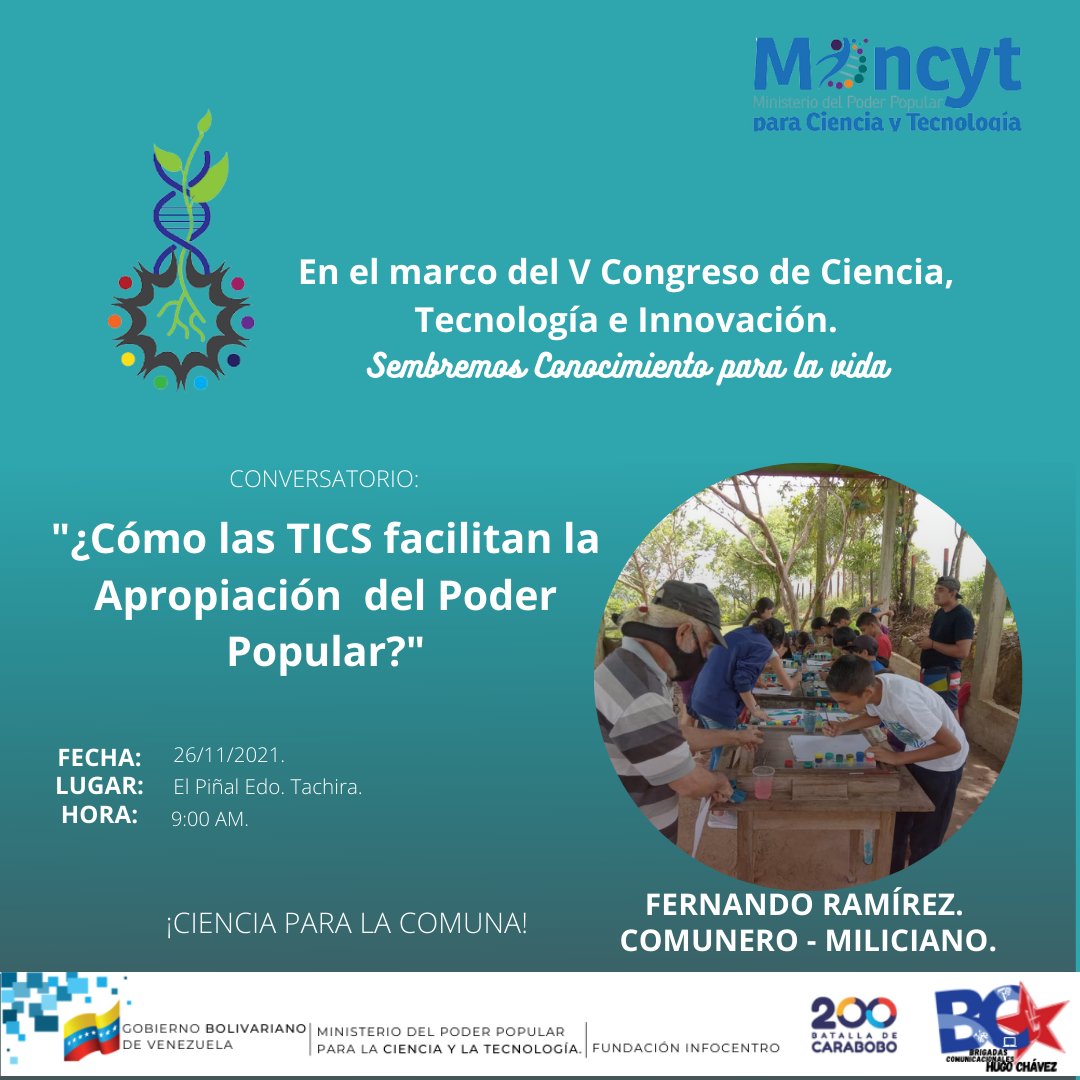 eliezerenoc's tweet photo. Y mañana  #26Nov estaremos desde @EnInfocentro  con el conversatorio "¿Cómo las TICS facilitan la apropiación del Poder Popular?"

Acompañanos. https://t.co/6Jv5j818hd