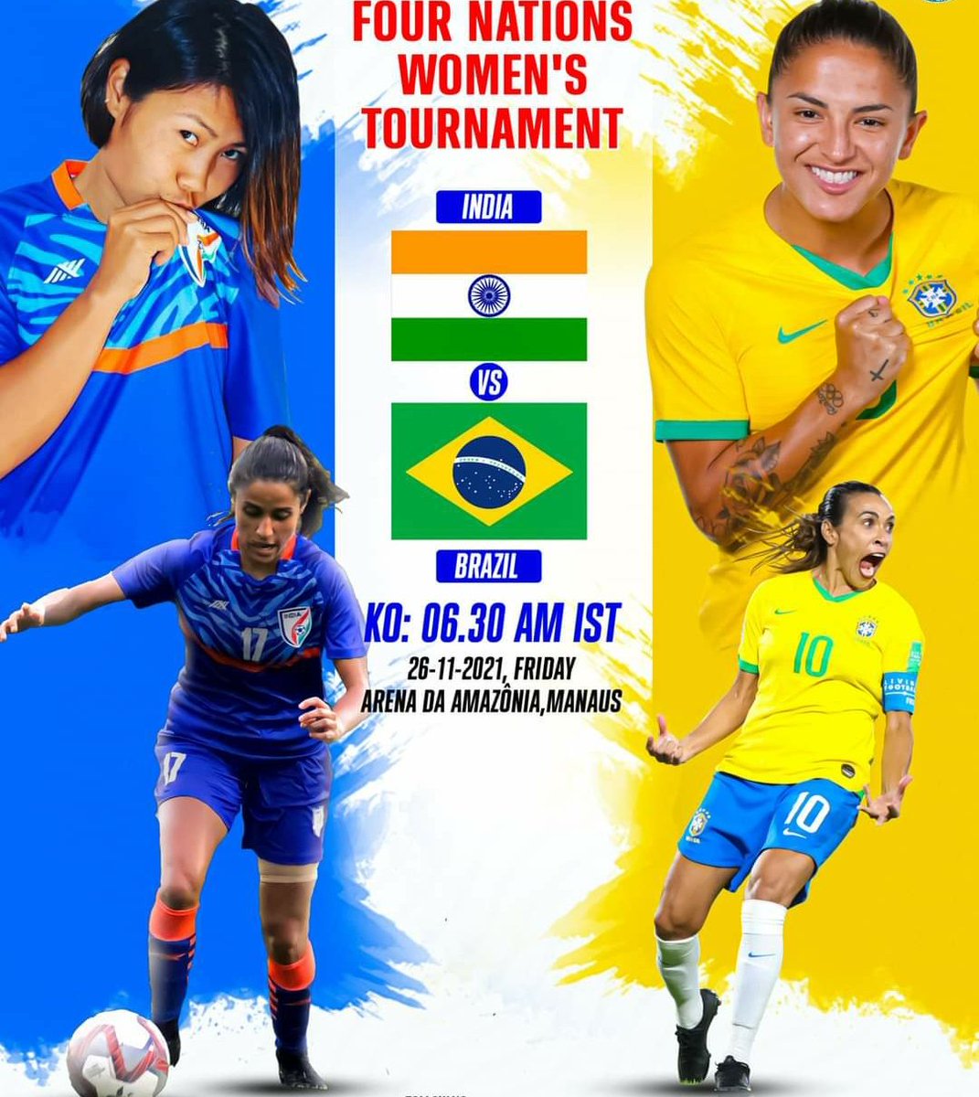kamalakantNayak's tweet photo. The most exciting Match For #Indian Women football Team tomorrow morning 6.30 am IST!
🇮🇳𝐈𝐍𝐃𝐈𝐀 𝐯𝐬 𝐁𝐑𝐀𝐙𝐈𝐋 🇧🇷
#IndianFootball #WomensFootball #ShePower #HerGameToo #INDIAvBRAZIL #FourNationsTournament
#football https://t.co/Z1BNimzARQ