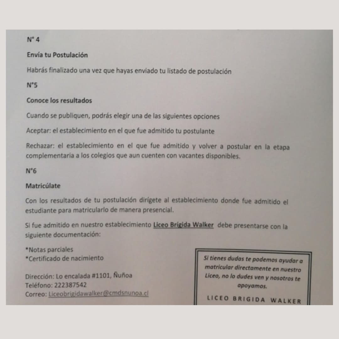LiceoBW's tweet photo. #LiceoBrígidaWalker
#AdmisiónAlumnosNuevos

Paso a paso de como postular.

Dudas 👇👇

liceobrigidawalker@cmdsnunoa.cl https://t.co/HwoUFNbpQx