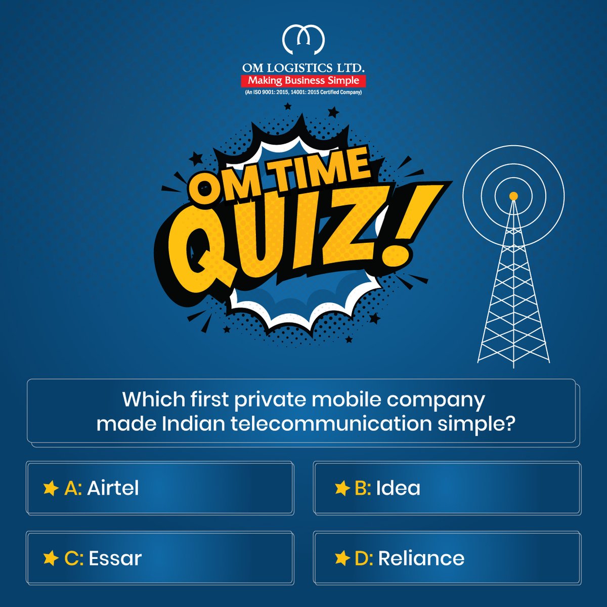 OmGroupOfficial's tweet photo. It’s time to play OM TIME quiz. Guess the right answer and become a ‘Genius’. Just crack the quiz by commenting below and let’s see who knows better. So simple!
The correct answer will be revealed tomorrow in the comments section.
#omlogistics #omgroup #quiz #quiztime https://t.co/OKw2ILjoHc