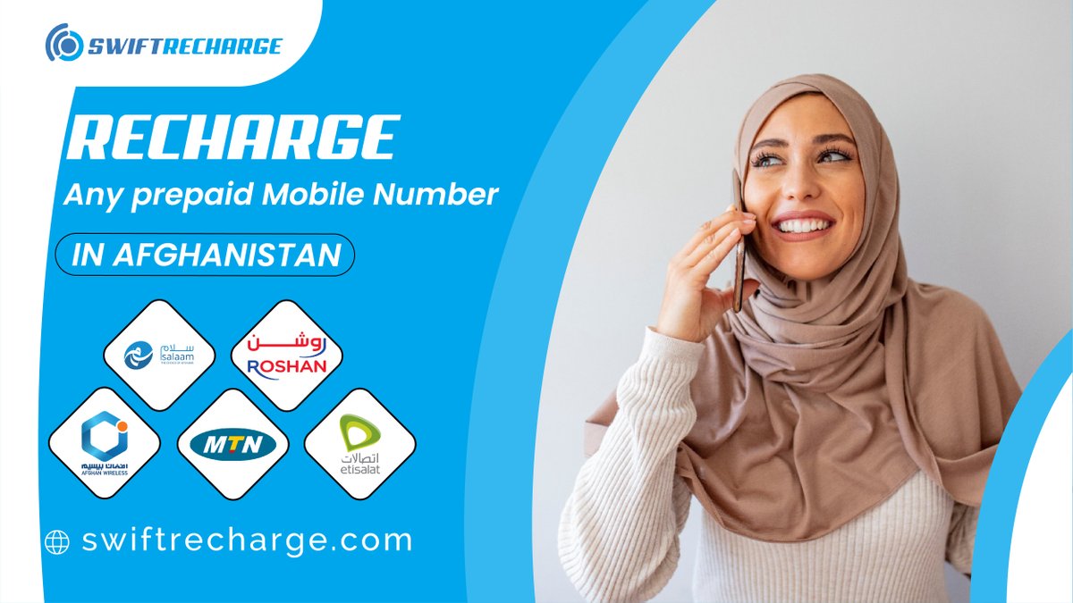 swiftrecharges's tweet image. Send recharge to you beloved ones in Afghanistan!
Recharge instantly  Afghan Wireless, Etisalat, MTN, Roshan and Salaam!

#swiftrecharge #mobilerecharge  #prepaidmobile #rechargeinstantly  
#afghanwireless #etisalat #mtn #roshan #salaam #afghanistan

swiftrecharge.com