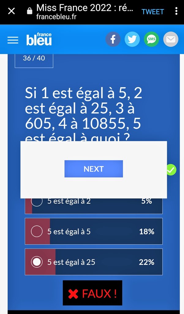 VPantaloni's tweet photo. @clairemmathieu Il fallait visiblement deviner que cette relation "égal" était symétrique mais non réflexive.
#MissFrance #FakeMaths https://t.co/ExWF9uFIRu