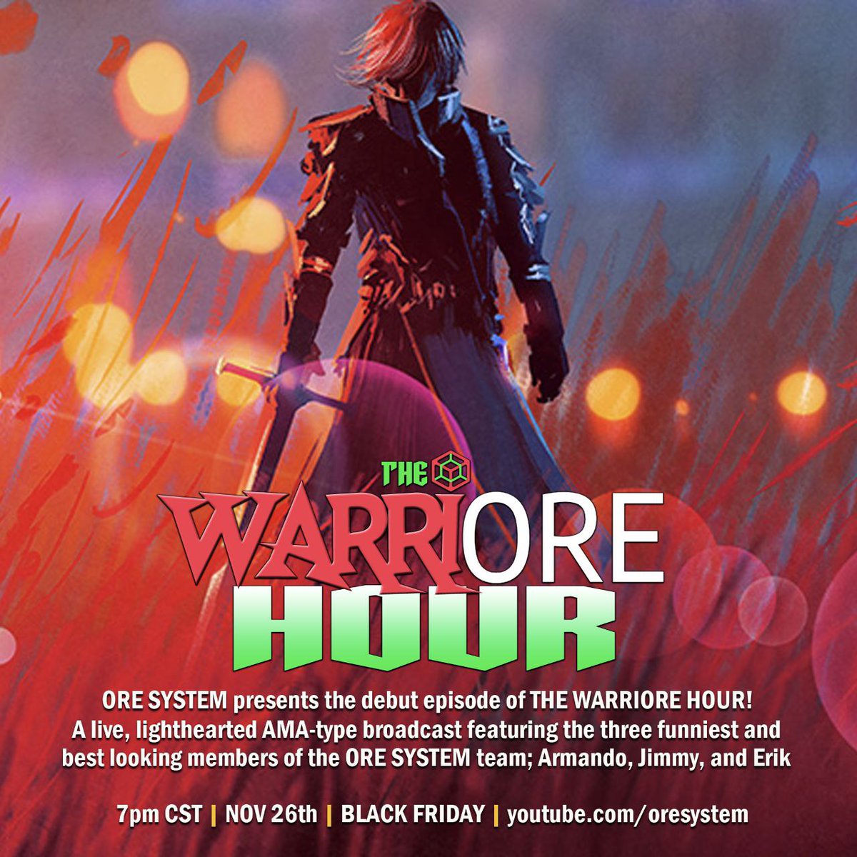 ORESystemInc's tweet photo. ORE System presents: Our debut podcast…… The WarriORE Hour!! This “Black” Friday, November 26th 7PM CST!!! Join us for this special event! FREE Giveaways, Exclusive Interviews with the ORE System Team Members, Community Q&amp;A and much more !!!

https://t.co/vFD5Cfn56U https://t.co/VO6LevZrMA