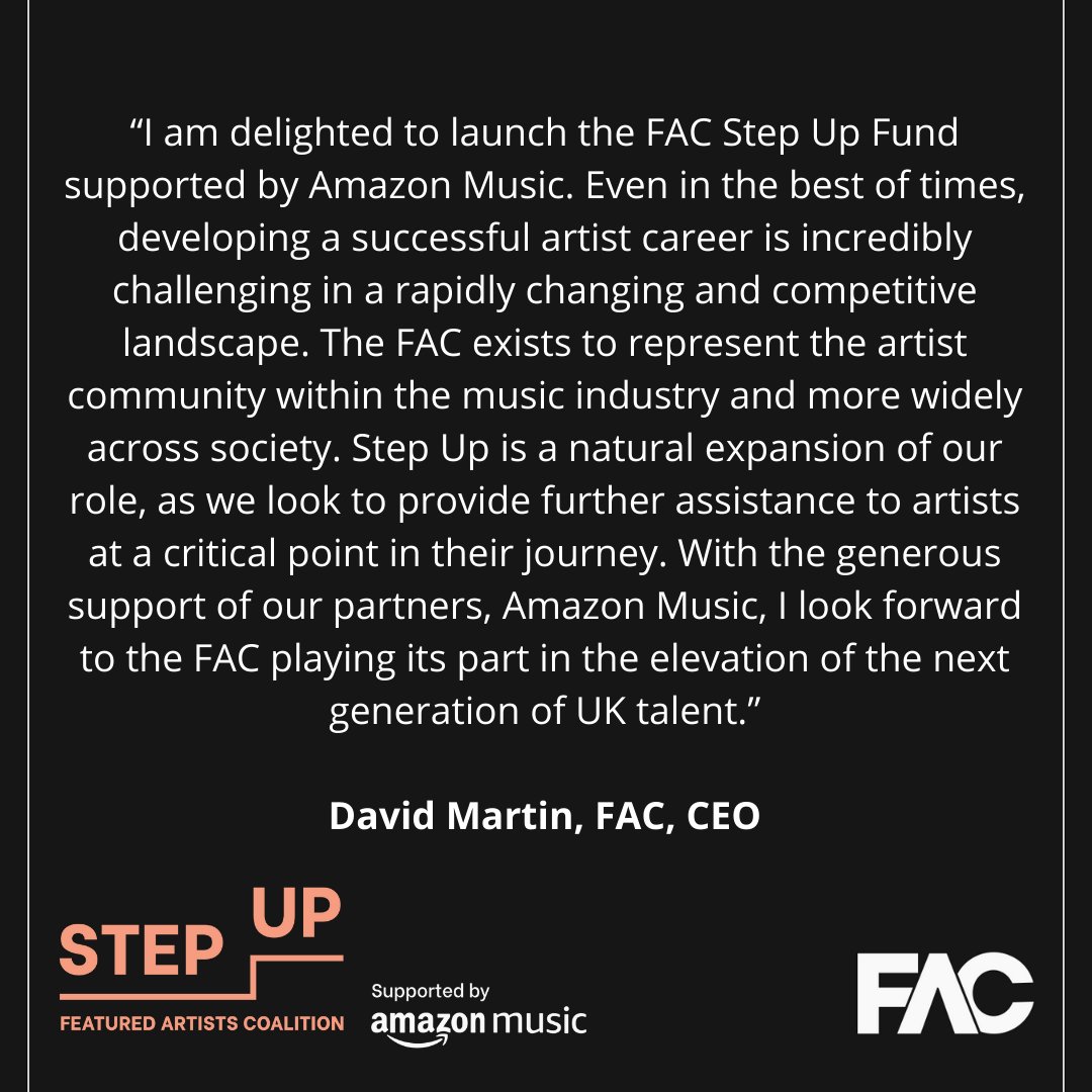 FeaturedArtists's tweet photo. Artists! Applications for the FAC Step Up Fund supported by @AmazonMusicUK open next Tuesday, 30th November 🎶  Make sure you keep your eyes peeled 👀 We can't wait to receive you applications 🤩 https://t.co/gFaw6KfHnk