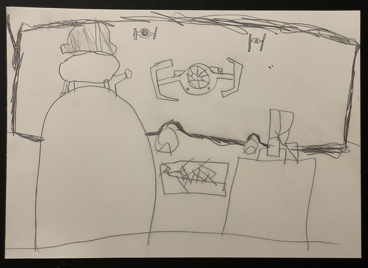 エックスウイングファイターに乗ってダースベイダーのタイファイターと戦ってるとこ。
#息子画廊 
