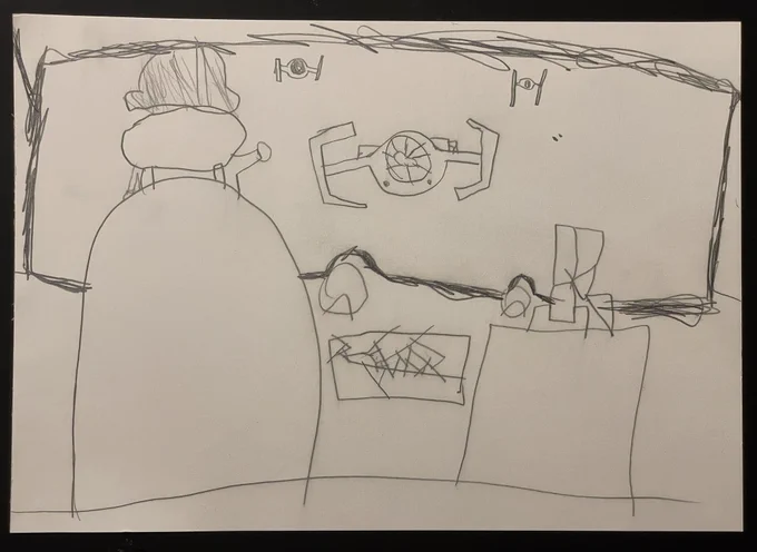エックスウイングファイターに乗ってダースベイダーのタイファイターと戦ってるとこ。
#息子画廊 