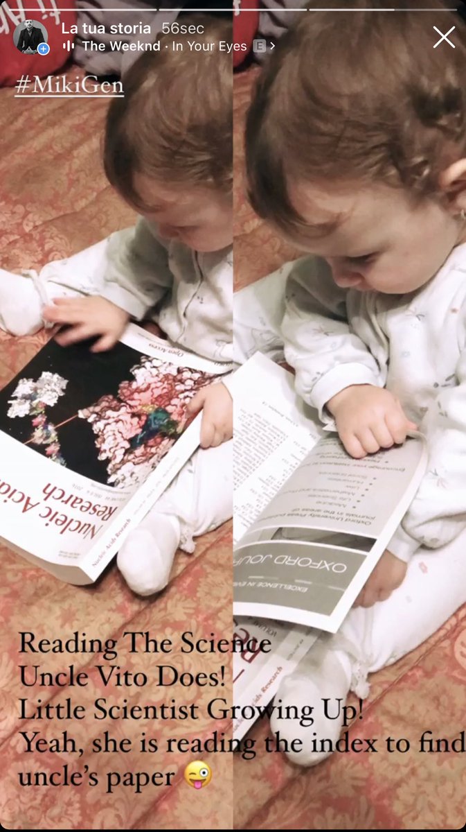 Yeah! 
She is reading the Index to find uncle’s article in ⁦@NAR_Open⁩ ⁦<a href="/IITalk/">IIT</a>⁩ ⁦<a href="/IRBBarcelona/">IRB Barcelona</a>⁩ ⁦<a href="/orozco_lab/">Orozco Lab</a>⁩
New Generation Scientist is Growing!
#MikiGen 🧬🔬⚗️