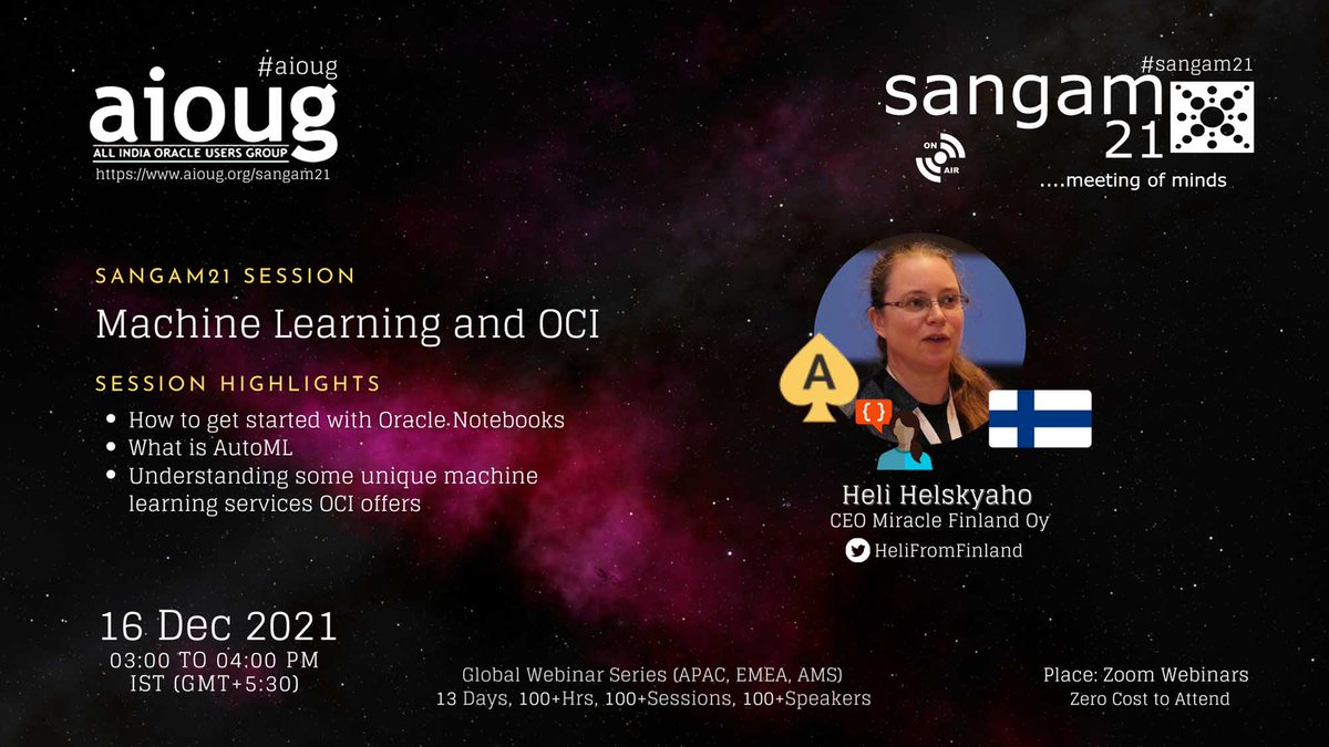 AIOUG's tweet photo. We are eagerly waiting to hear from Heli Helskyaho @HeliFromFinland. Have you booked your seat yet ? Register Now https://t.co/bKOk8H6rV9 @Oracle @Oracle_India @groundbreakers @oracleugs @oracleace @OracleAnalytics #aioug #oracleusers #oraclecustomers #AI #ML #Analytics https://t.co/TkO7LjM51w