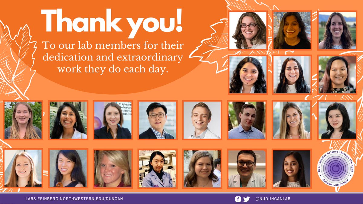 NUDuncanLab's tweet photo. Today we are thankful for our talented lab members and all the amazing work they do each day!

For those who celebrate the holiday, the #NUDuncanLab hopes you have a safe and happy Thanksgiving! 

@NU_CRS @NMGynecology @FarnersRiera @LuTracyZhou @KMVelez05 
#Thankful #ReproSci https://t.co/ThU5yg5uzb