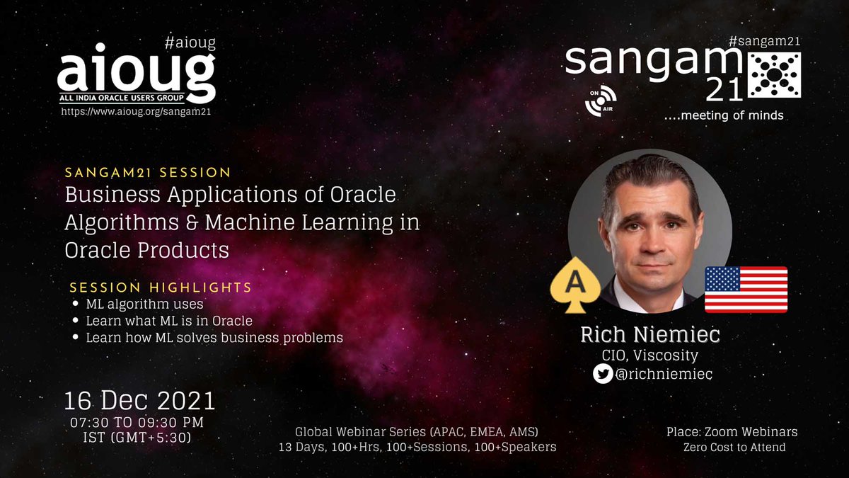 AIOUG's tweet photo. We are eagerly waiting to hear from Rich Niemiec @richniemiec. Have you booked your seat yet ? Register Now https://t.co/YIM7aIpTtJ @Oracle @Oracle_India @groundbreakers @oracleugs @oracleace @OracleAnalytics #aioug #oracleusers #oraclecustomers #AI #ML #Analytics https://t.co/zaxFQjGYZL