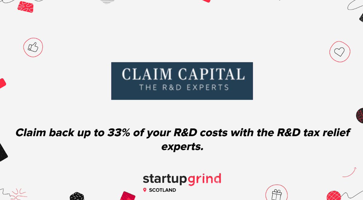StartupGrindSCO's tweet photo. Big love also to sponsors Claim Capital ππ»!
Claim Capital provide a market-leading R&D Tax Credit service and help companies maximise their research & development tax benefit year after year.
The R&D tax relief experts: https://t.co/JIav8DfZT4
#SGEdinburgh #StartupGrind https://t.co/dH07gQXztE