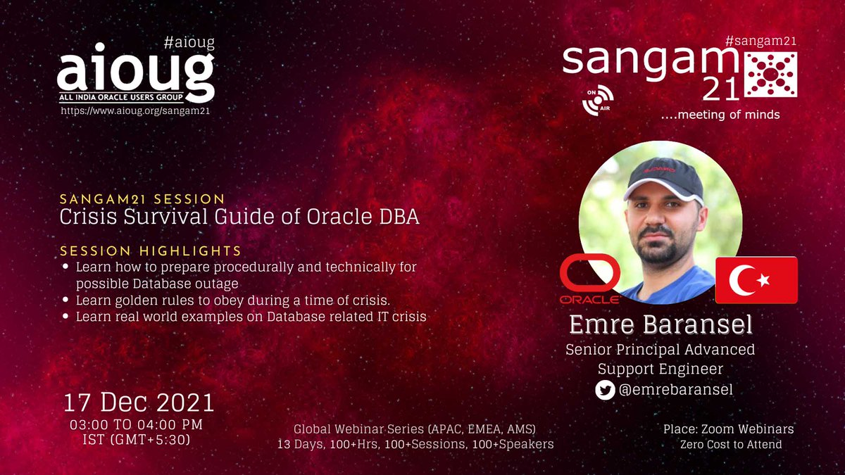 AIOUG's tweet photo. We are eagerly waiting to hear from Emre Baransel @emrebaransel. Have you booked your seat yet ? Register Now https://t.co/7xvy0FfWOl @Oracle @OracleDatabase @Oracle_India @groundbreakers @oracleugs @oracleace #aioug #oracledatabase #oracleusers #oraclecustomers #OracleACE https://t.co/6sQbNiNDH1