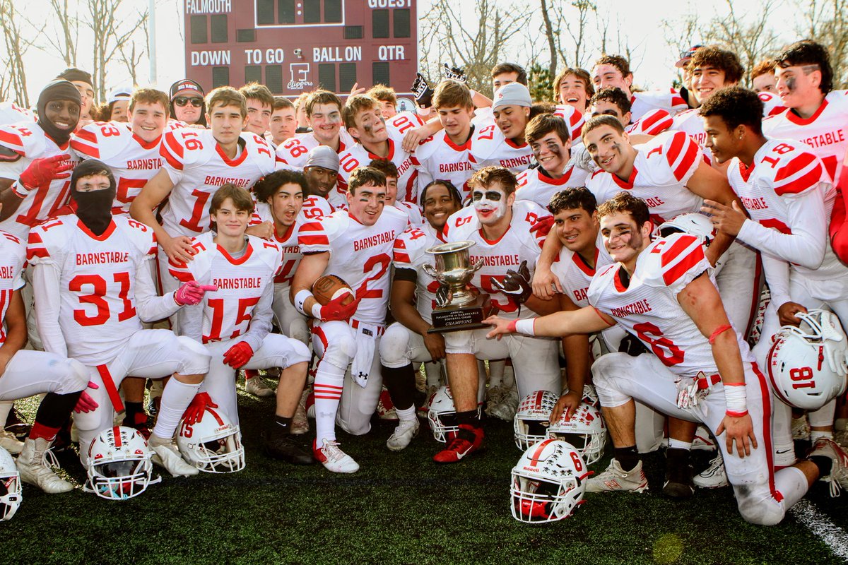 The <a href="/Stable_Sports/">Barnstable Athletics</a> Red Hawks defeat the Falmouth Clippers 45-7 and retain the Selectmen's Cup on Thanksgiving Day, 2021. #CapeCod <a href="/RochieWBZ/">Dan Roche</a> <a href="/CoachJatkola/">Ross Jatkola</a> <a href="/GibsonGuimond/">Gibson Guimond</a> <a href="/EugeneJ34/">Eugene Jordan</a> <a href="/MIAA033/">MIAA</a>