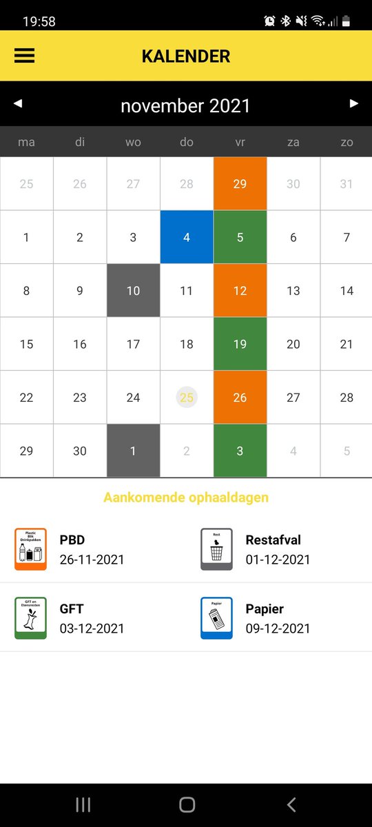 KoningRicardo's tweet photo. @thijskool1 Gewoon de app op je mobiel zetten, avond ervoor krijg hé een melding wat er naar buiten moet #superhandig #rijtjeshuisgeluk https://t.co/h5h3IFs1Eq