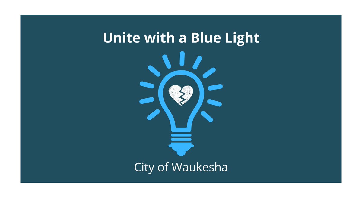 CityofWaukesha's tweet photo. Join Mayor Reilly and City Council Sun. at 4:39pm for a moment of silence. They will then light the City blue. Join by watching on the City’s Facebook page

Limited supplies of blue light bulbs available for the community Sat. and next week. More details to come. #WaukeshaStrong https://t.co/g7pQiv4cZk