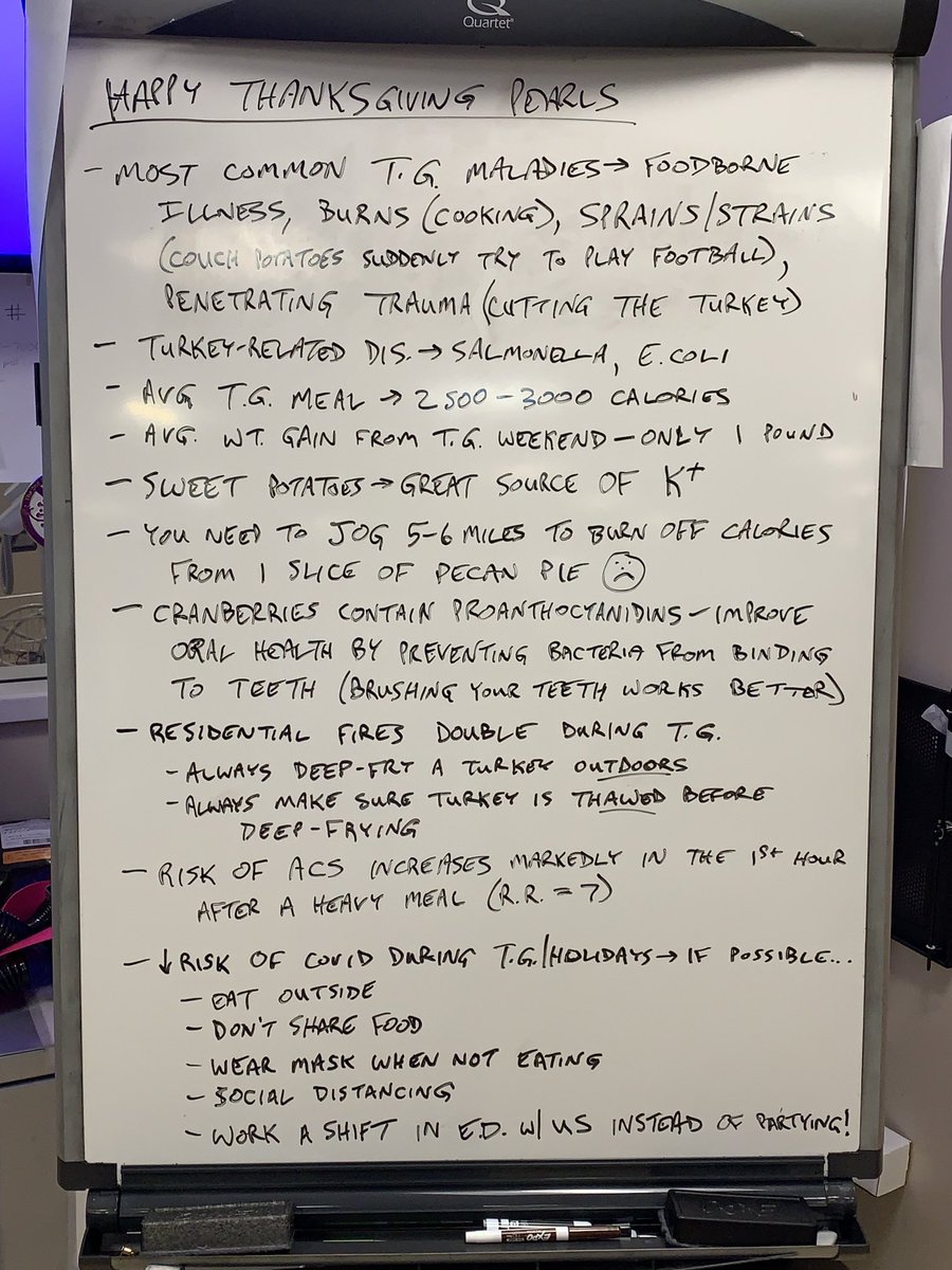 amalmattu's tweet photo. Thanksgiving shift pearls! ⁦@UMEmergencyMed⁩ #foamed #WhiteBoardTeaching https://t.co/QReyIf1Wpv