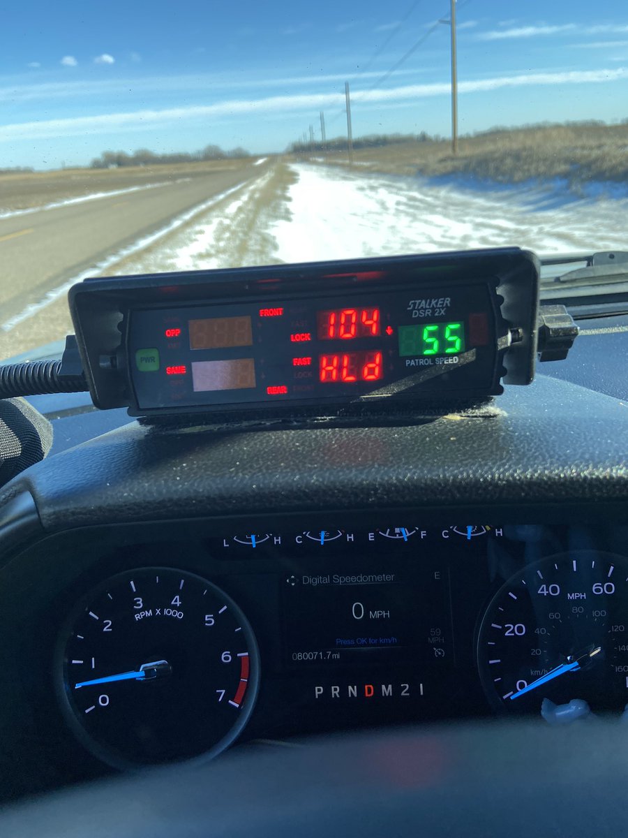TrooperWade's tweet photo. 104 in a 65 is dangerous. Slow down and arrive safe! #NDHP341 https://t.co/0p0eIR6S2V