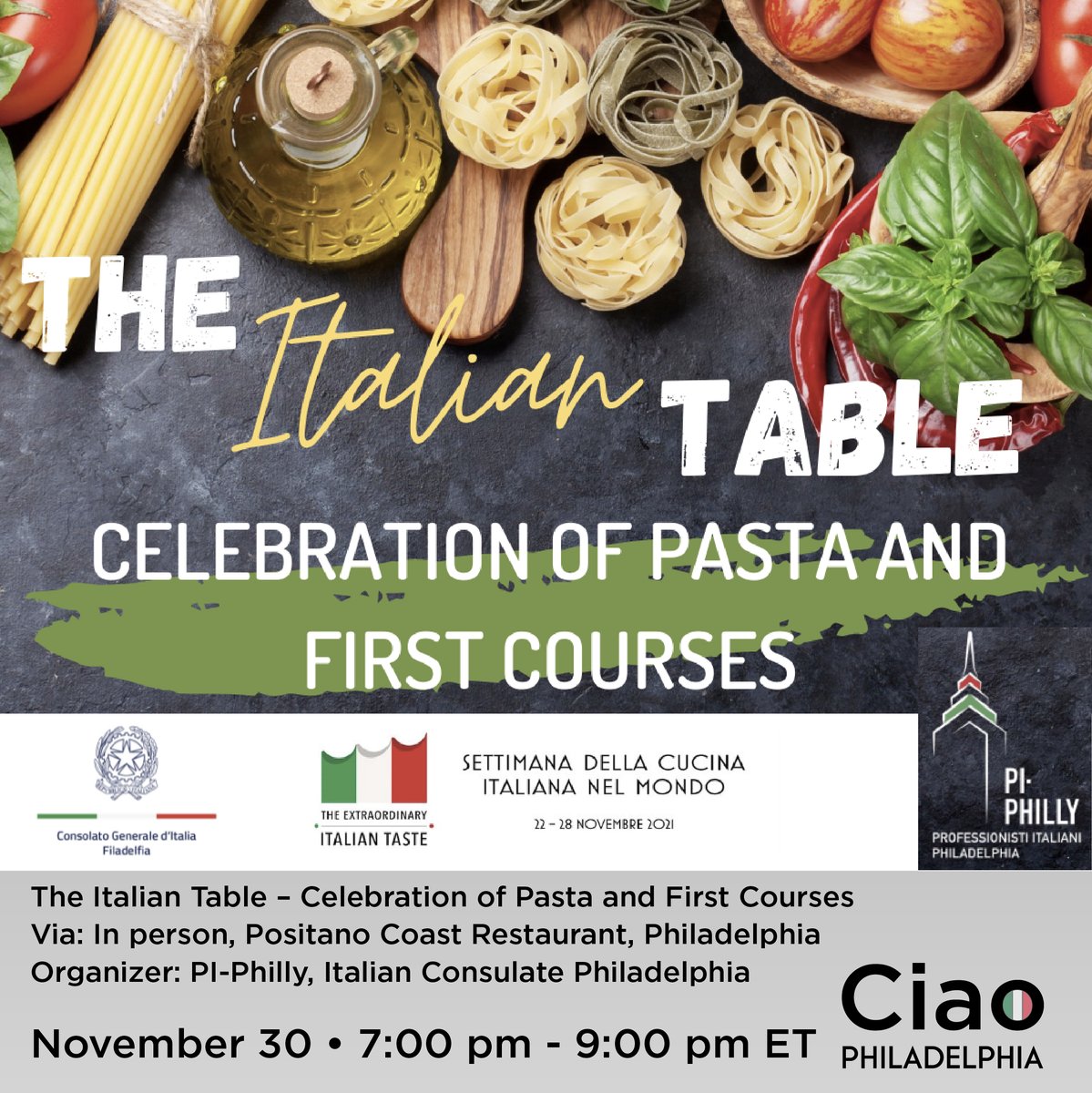 We invite you to join us for The Italian Table – Celebration of Pasta and First Courses on Tuesday, November 30 from 7 – 9 pm ET, click the link in our bio to register!