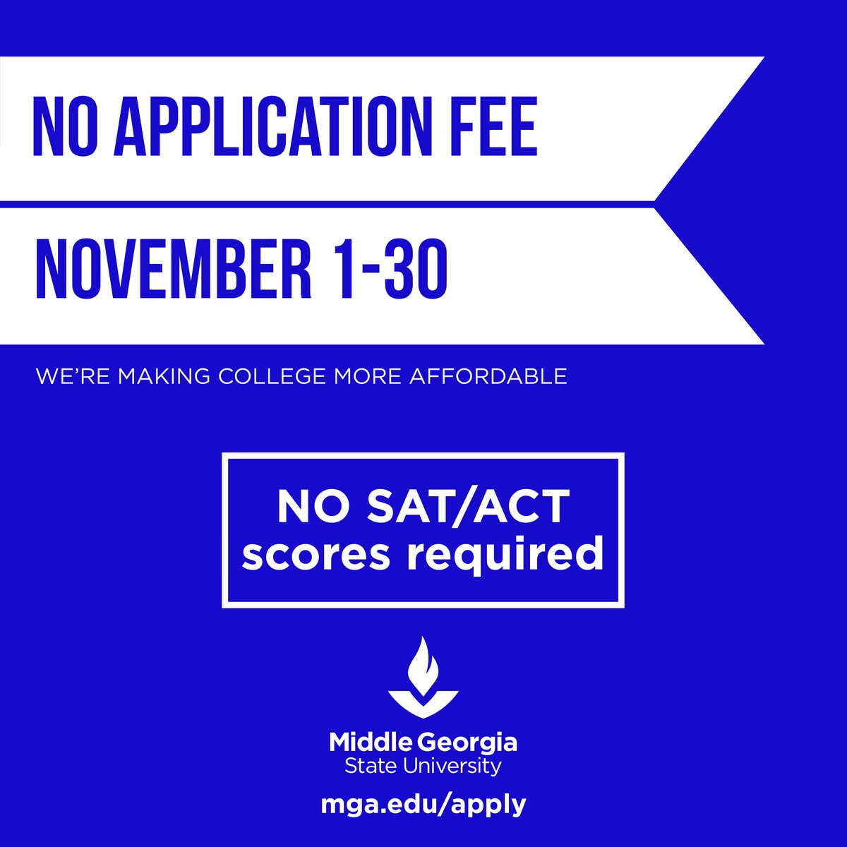 MGAstateU's tweet photo. It's NO FEE November! 🤯 Apply for admission to #MGA anytime during the month of November and we will waive the application fee. 

Apply today! ➡️ https://t.co/8jLXaD9ca8 https://t.co/5EoG2JgAFv