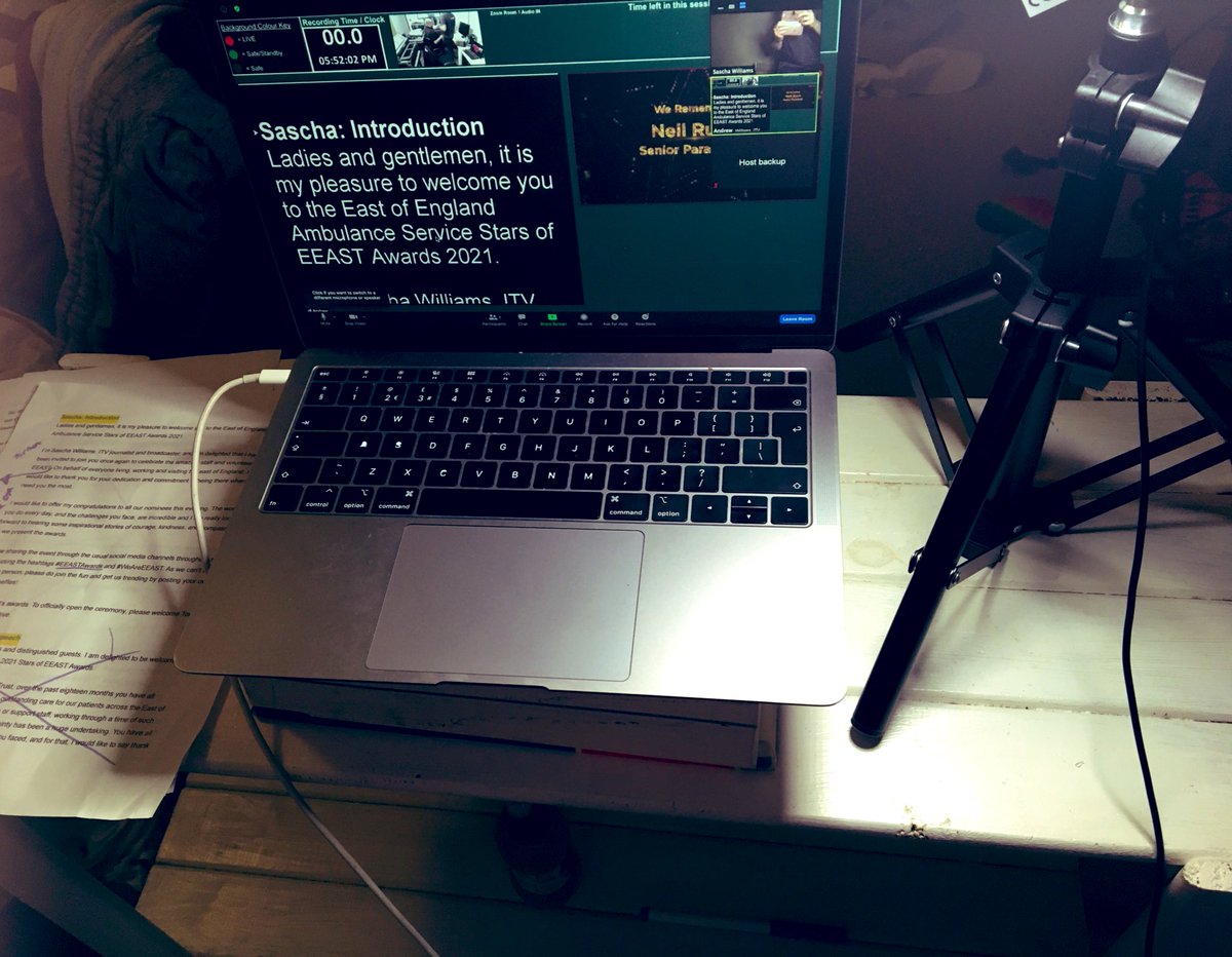 Sascha_Williams's tweet photo. How very 2021- presenting the annual @EastEnglandAmb awards virtually from my bedroom! 
Utterly inspiring stories and (in spite of my computer trying to force a software update mid-ceremony) a lovely evening. #WeAreEEAST #EEASTawards https://t.co/bMqkfcAsJQ