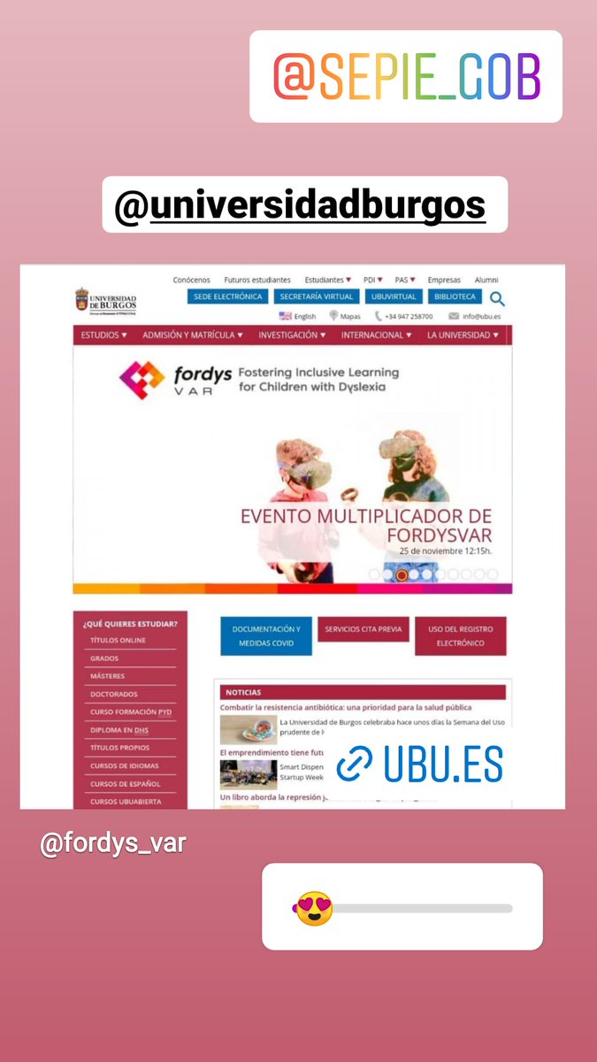fordysvar's tweet photo. .
Today #FORDYSVAR project on the main page of the @universidadburgos website
.
Hoy el proyecto #FORDYSVAR en la página principal de la web de @universidadburgos
.
👉 https://t.co/o7jAnZ6ZSG
.
#ErasmusPlusSEPIE
#Dyslexia
.
@sepie_gob
.
https://t.co/Wu4mwvLoST https://t.co/dy2UbKzwbX