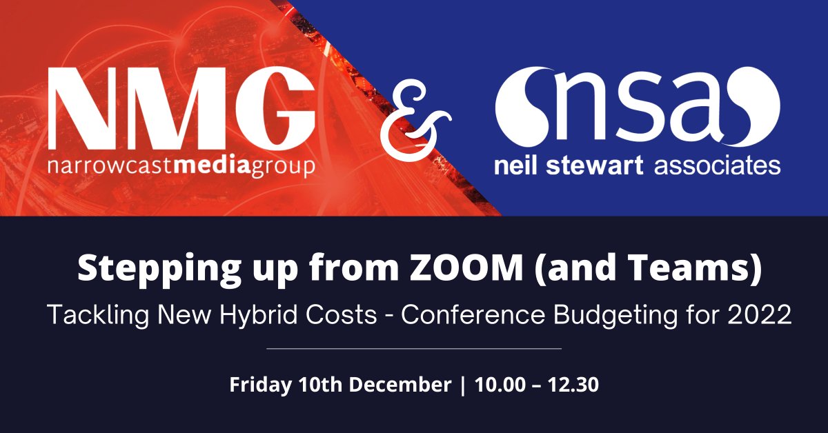 Stepping up from Zoom (and Teams)
Tackling New Hybrid Costs - Conference Budgeting for 2022

FREE to register

Friday 10 December 2021 | 10:00 - 12:30 

Register FREE here: eventbrite.co.uk/e/stepping-up-…

<a href="/NeilStewart_/">Neil Stewart</a>