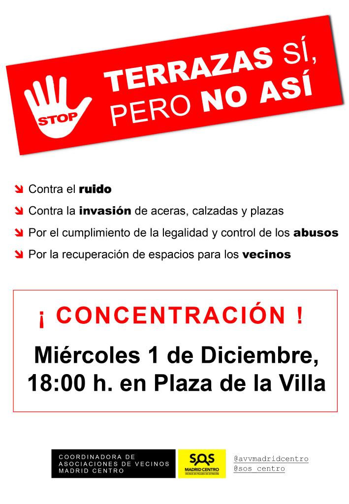 Los vecinos tenemos una cita el 1 de diciembre a las 18 h en la Plaza de la Villa! #TerrazasSiPeroNoAsi