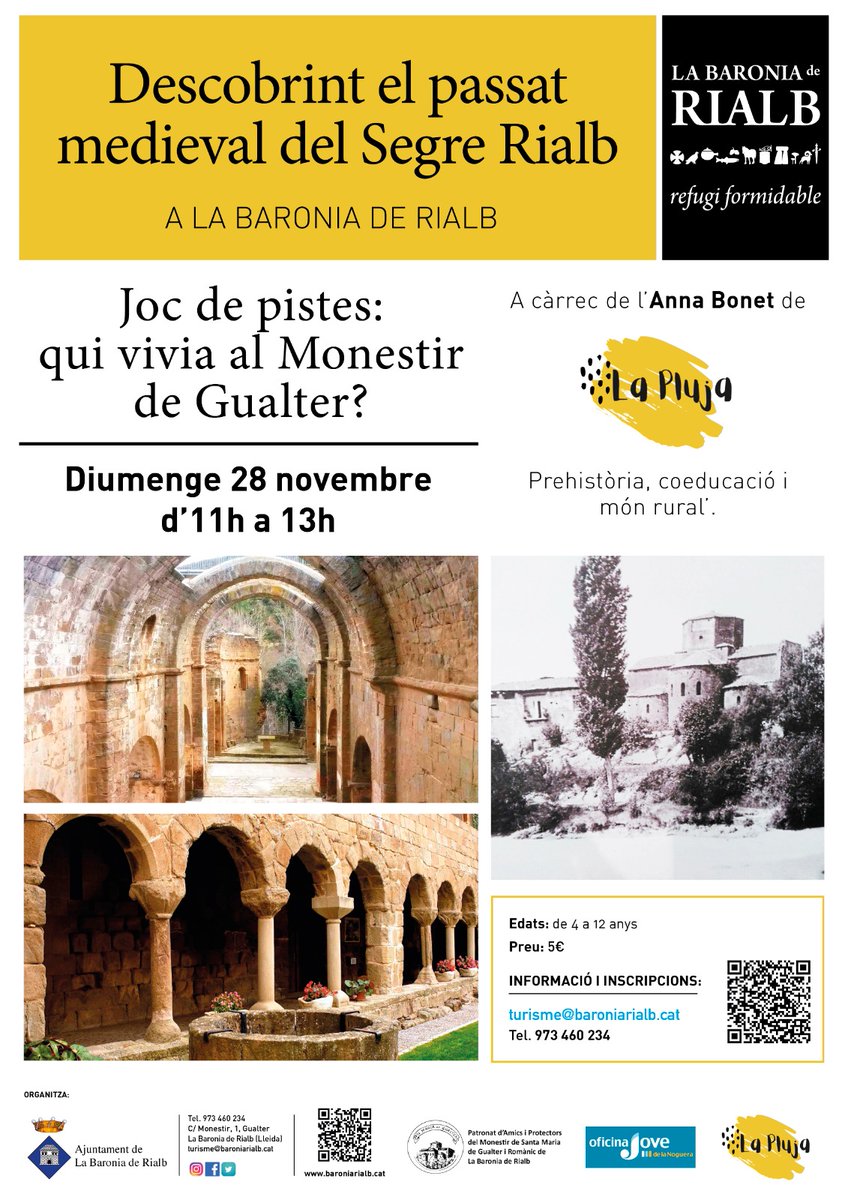 BaroniaRialb's tweet photo. Busqueu una activitat didàctica per als més joves per gaudir del patrimoni? 👉 Aquest diumenge tenim un joc de pistes al Monestir de Gualter.
🏛🧭🎈

ℹ Activitat familiar dirigida per l'educadora Anna Bonet @lapluja. I encara queden places!

Inscripcions:
https://t.co/GtOztuHkTO https://t.co/ubQzNUSs81