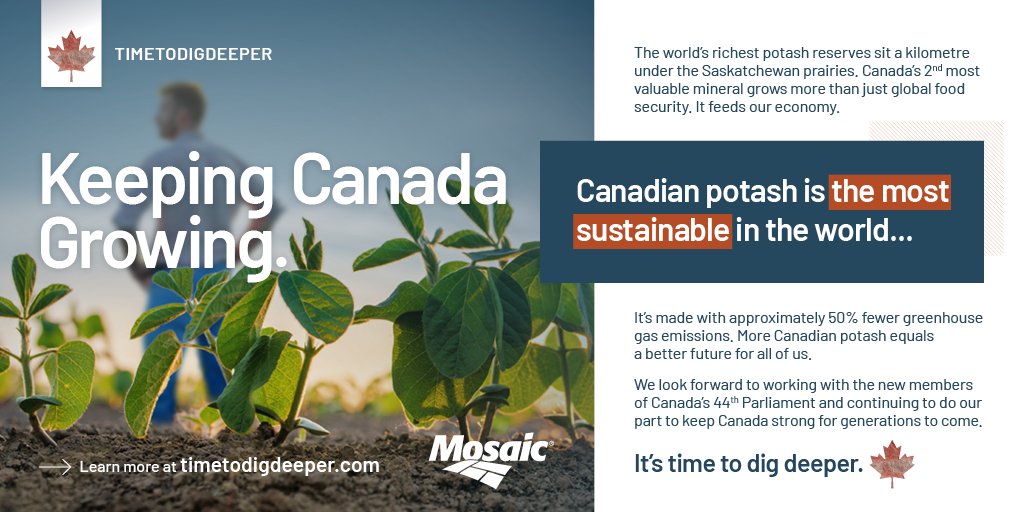 mosaicincanada's tweet photo. π¨π¦'s 2nd most valuable mineral, potash, grows more than just global food security. It feeds our economy.
We look forward to working with new members of Parliament and continuing to do our part to keep π¨π¦ strong for generations to come.
#potash #canada #sask #timetodigdeeper https://t.co/jvWtvmxFZS