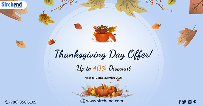 sirchend_com's tweet photo. Happy Thanksgiving Day Discount Offer! Up to 40% Discount (valid till 26th November 2021)
For more information please visit https://t.co/LXov73ZeZS

#sirchend #sirchendsoftwares #thanksgivingday #happythanksgiving #thanksgiving #thanksgivingoffer #discount #offers #usa #business https://t.co/yq6JRz8n7N