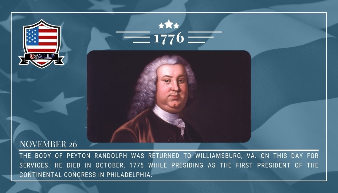 USA_LLP's tweet photo. #November26 1776 body of #PeytonRandolph returns to #Williamsburg #Virginia https://t.co/AI3nX0Tq7H
