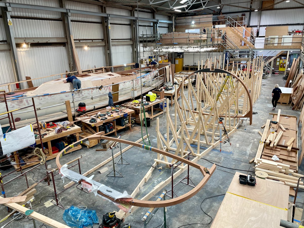 SpiritYachts's tweet image. The beginnings of a new Spirit...  The first two ringframes of a new Spirit 68DH (Deckhouse) cruising yacht going into a strongback ready for the hull build to begin.  Find out about how a Spirit yacht is built here: bit.ly/3cOMA5W
#spirityachts #boatbuilding