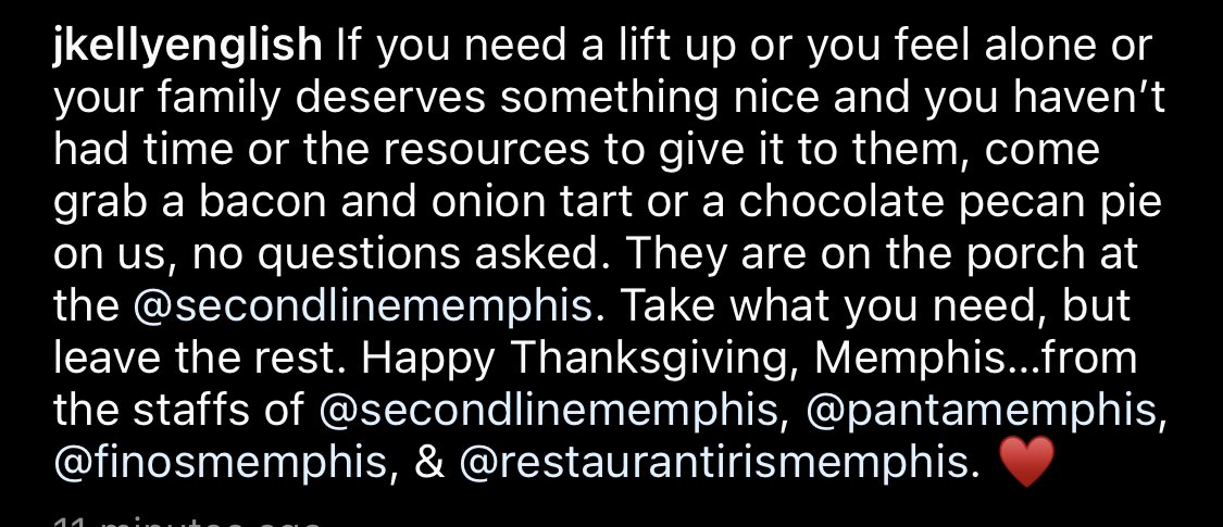 kelly_english's tweet photo. Happy Thanksgiving, Memphis. If you need a lift up, we got you @secondlinemem ♥️ https://t.co/3ylpBkxHUp