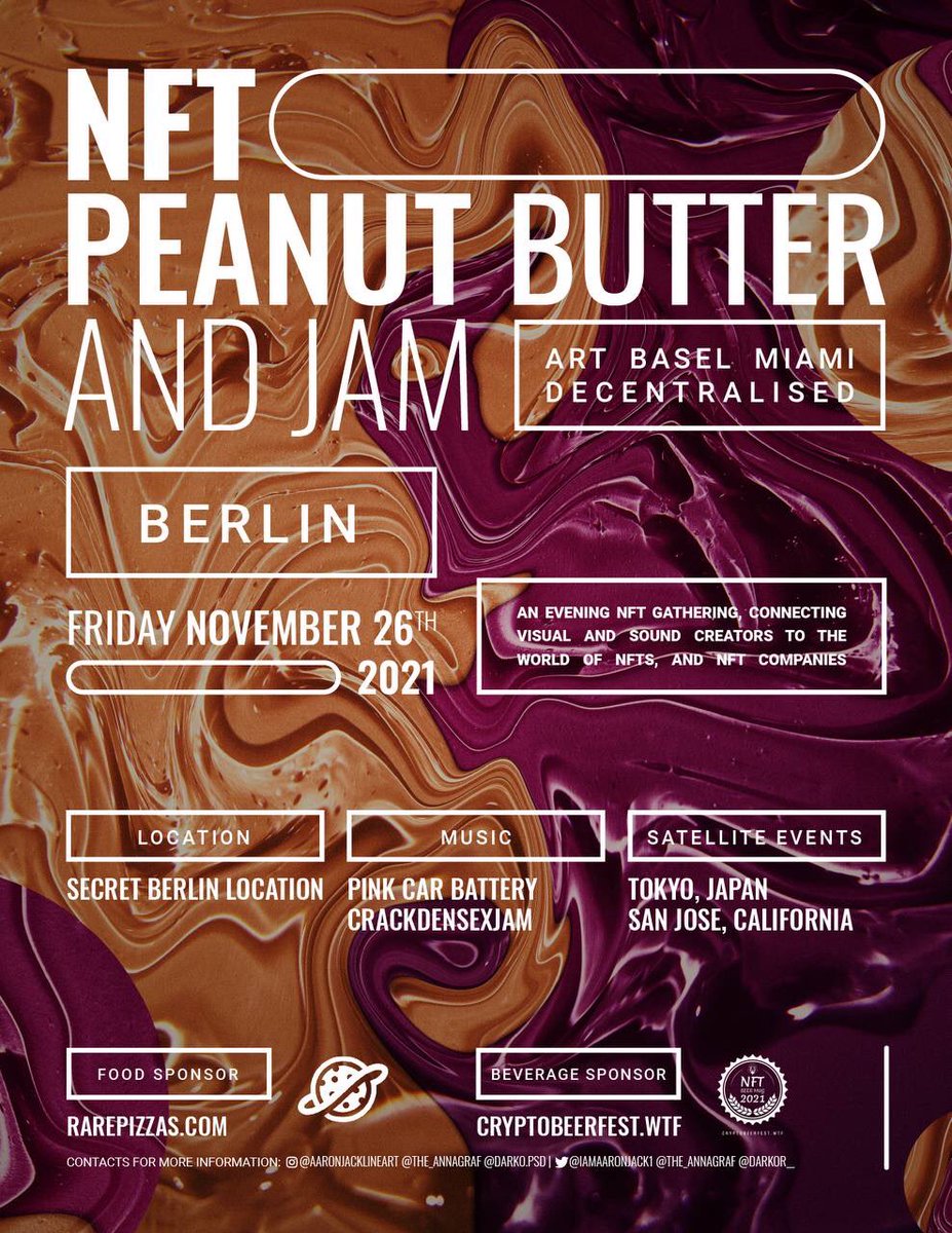 Nft_BeerMug's tweet photo. NFT - ART - FREE BEER &amp; FREE PIZZA 🍻🍕 

Someone in Berlin, San José or Tokio tommorow?

With @RarePizzas @Nft_BeerMug is supporting this nice NFT event !

With Nft art, live music and free pizza + free beer 🍻 

Prost&amp;have a great evening
@the_annagraf @iamaaronjack1 @DarkoR__ https://t.co/Pvd4NLC5ic