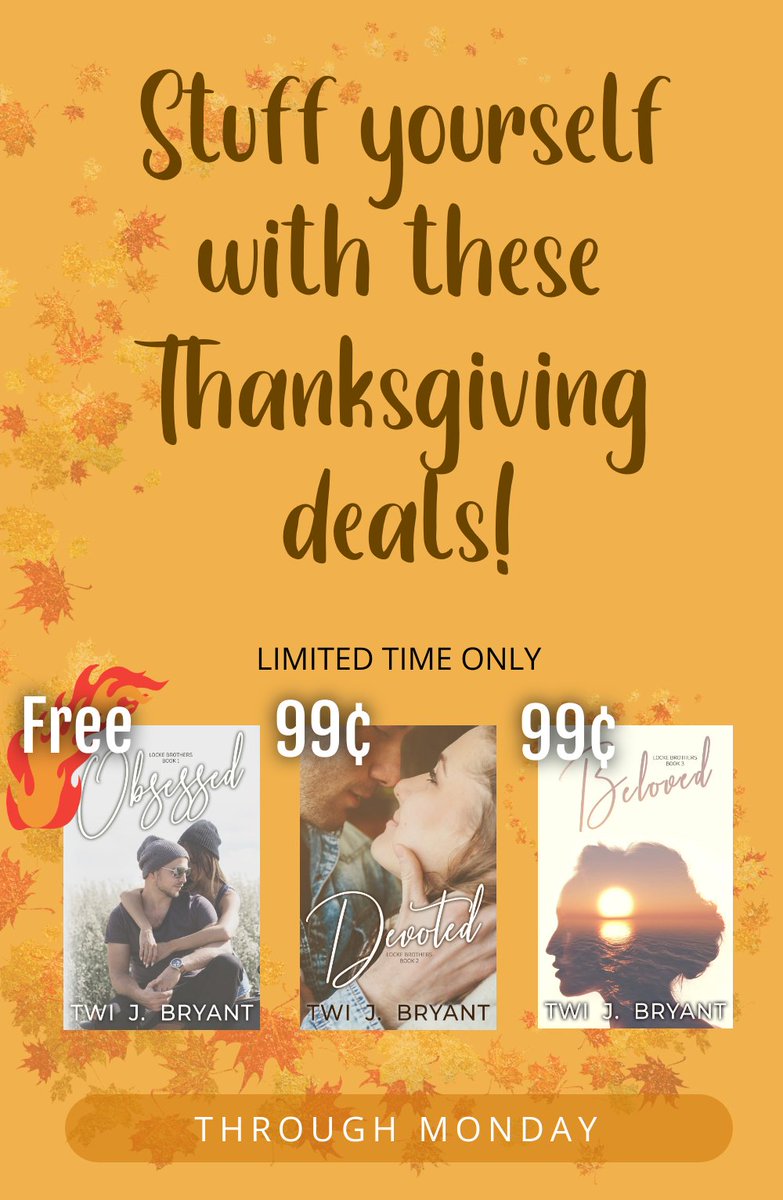 Happy Thanksgiving! 

Grab this unbelievable deal on the entire Locke Brothers Trilogy before you start Black Friday shopping.
 
amazon.com/The-Locke-Brot…

Enjoy a good book today with that slice of pumpkin pie!

#LockeBrothersTrilogy #BlackFridayShopping  #Bookish #Bookdeals
